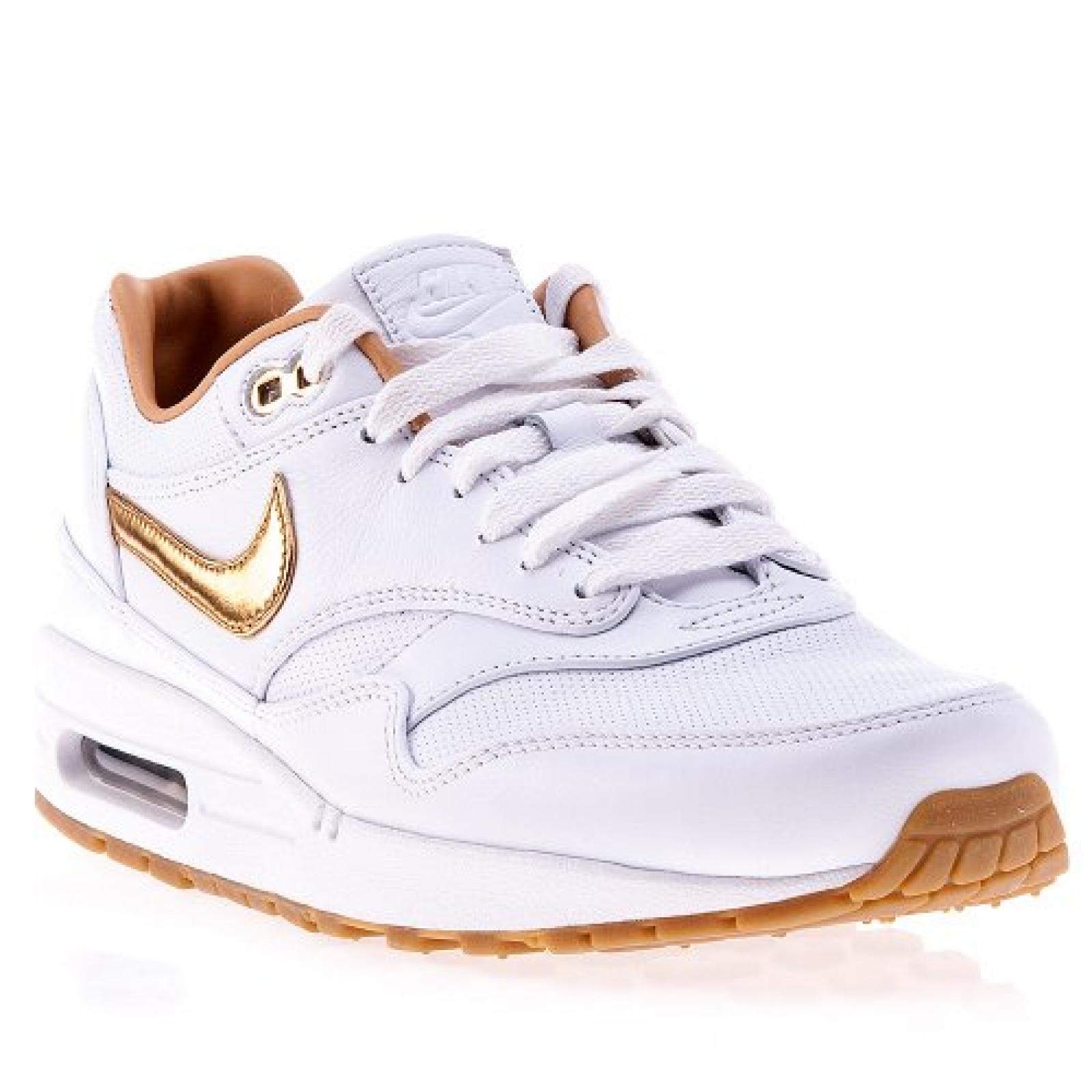 Nike Herren Schuhe "AIR MAX 1 FB WOVEN" white/metallic gold-light brown 